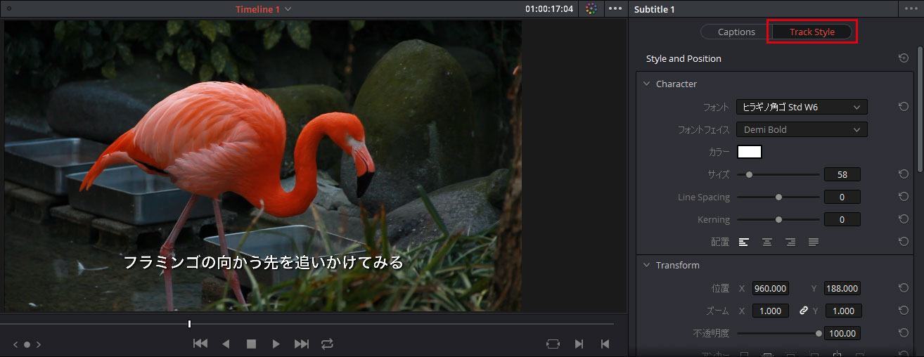 DaVinci Resolve：サブタイトルを編集