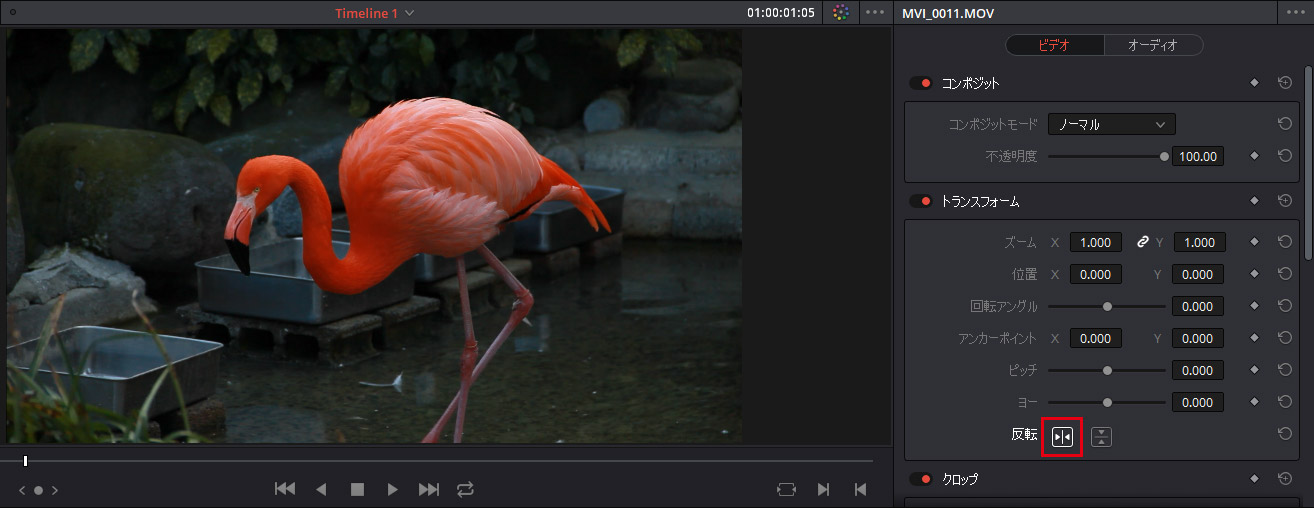 DaVinci Resolve：動画を左右反転