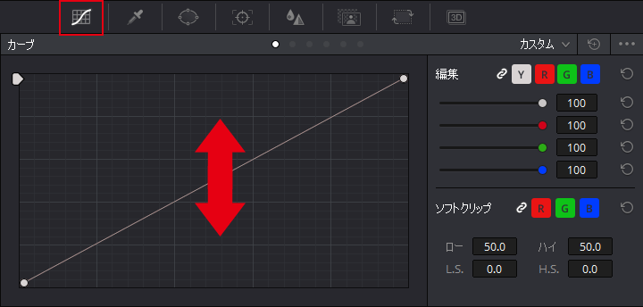 トーンカーブの操作画面