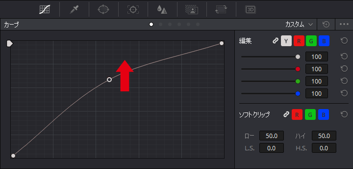 カーブを明るく編集する